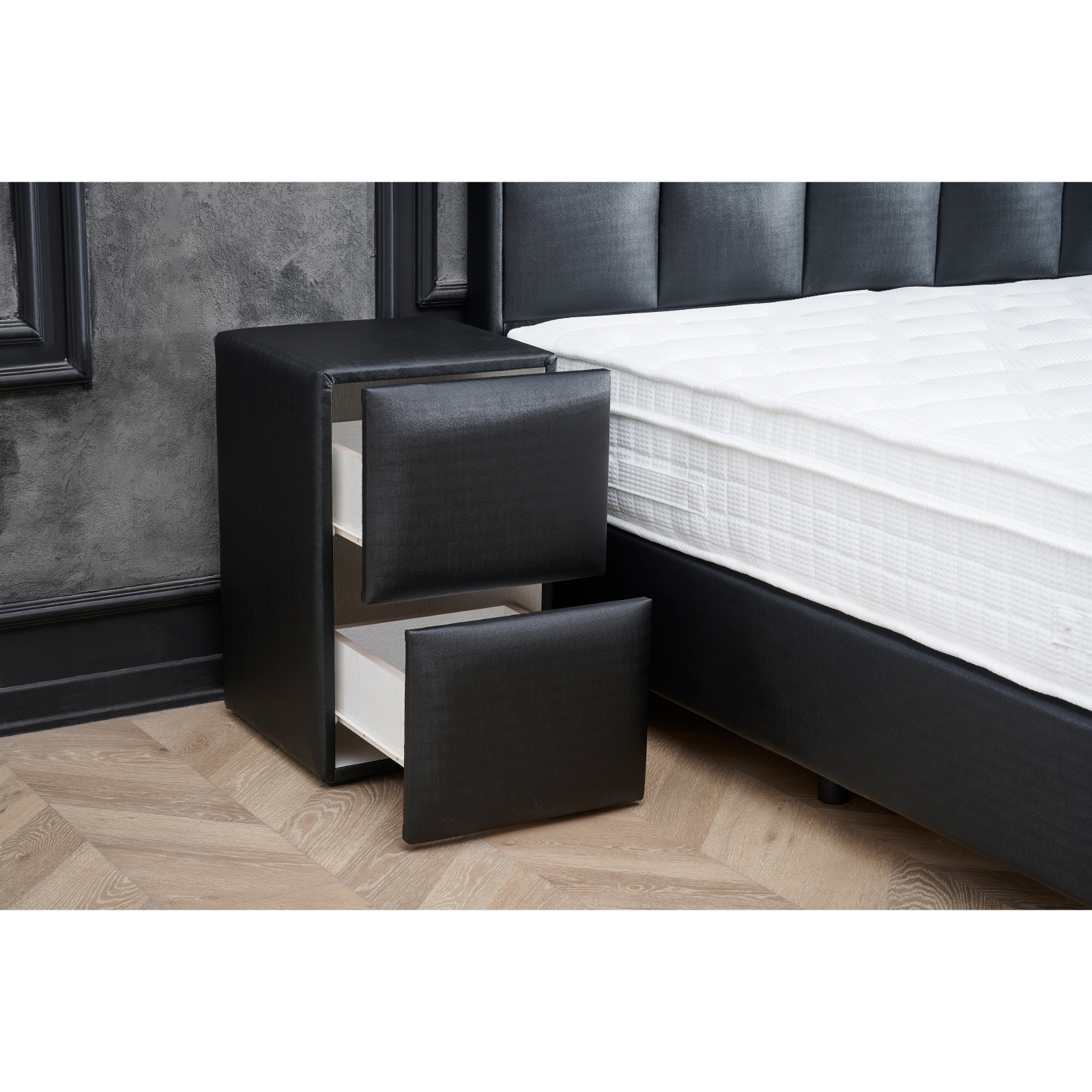 Noptiere - Noptiera SIESTA cu 2 sertare, piele ecologica negru