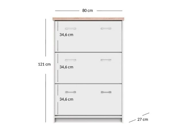 Mobila Alba - Pantofar TOP MIX, 3 uși tip clapetă, alb, 80x27x121 cm