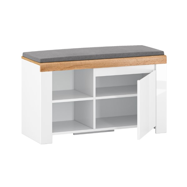 Pantofare - Pantofar VIGO, 1 usa, sezut, alb + stejar wotan, 92,6x37,3x56,5 cm