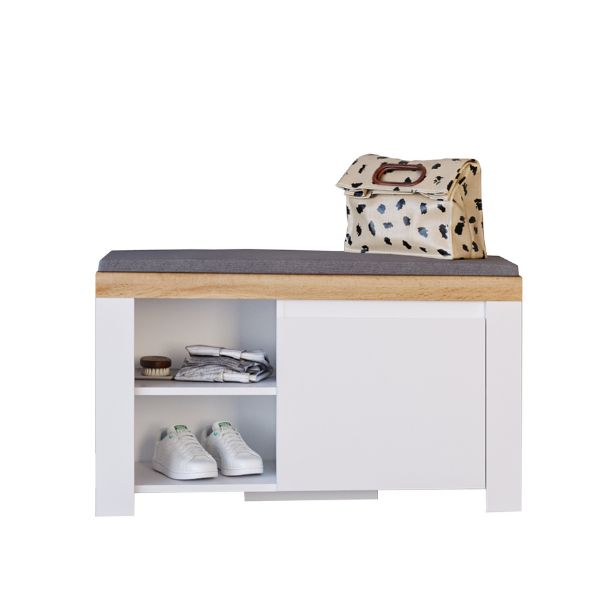 Pantofare - Pantofar VIGO, 1 usa, sezut, alb + stejar wotan, 92,6x37,3x56,5 cm