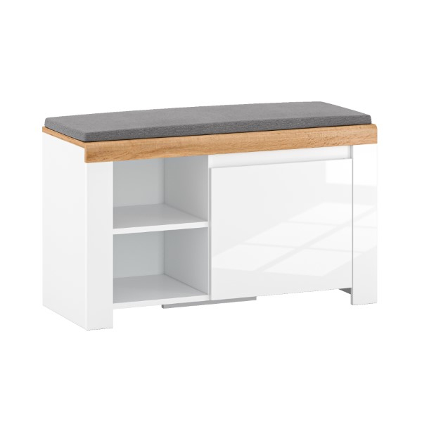 Pantofare - Pantofar VIGO, 1 usa, sezut, alb + stejar wotan, 92,6x37,3x56,5 cm