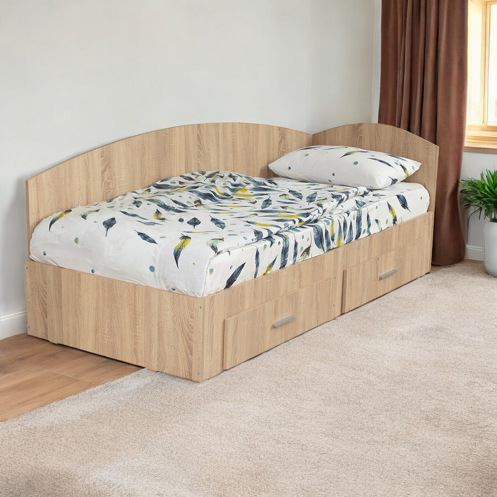 Paturi - Pat Colt Alma 90x200 cm, cu 2 sertare laterale pe role - ExpoMob