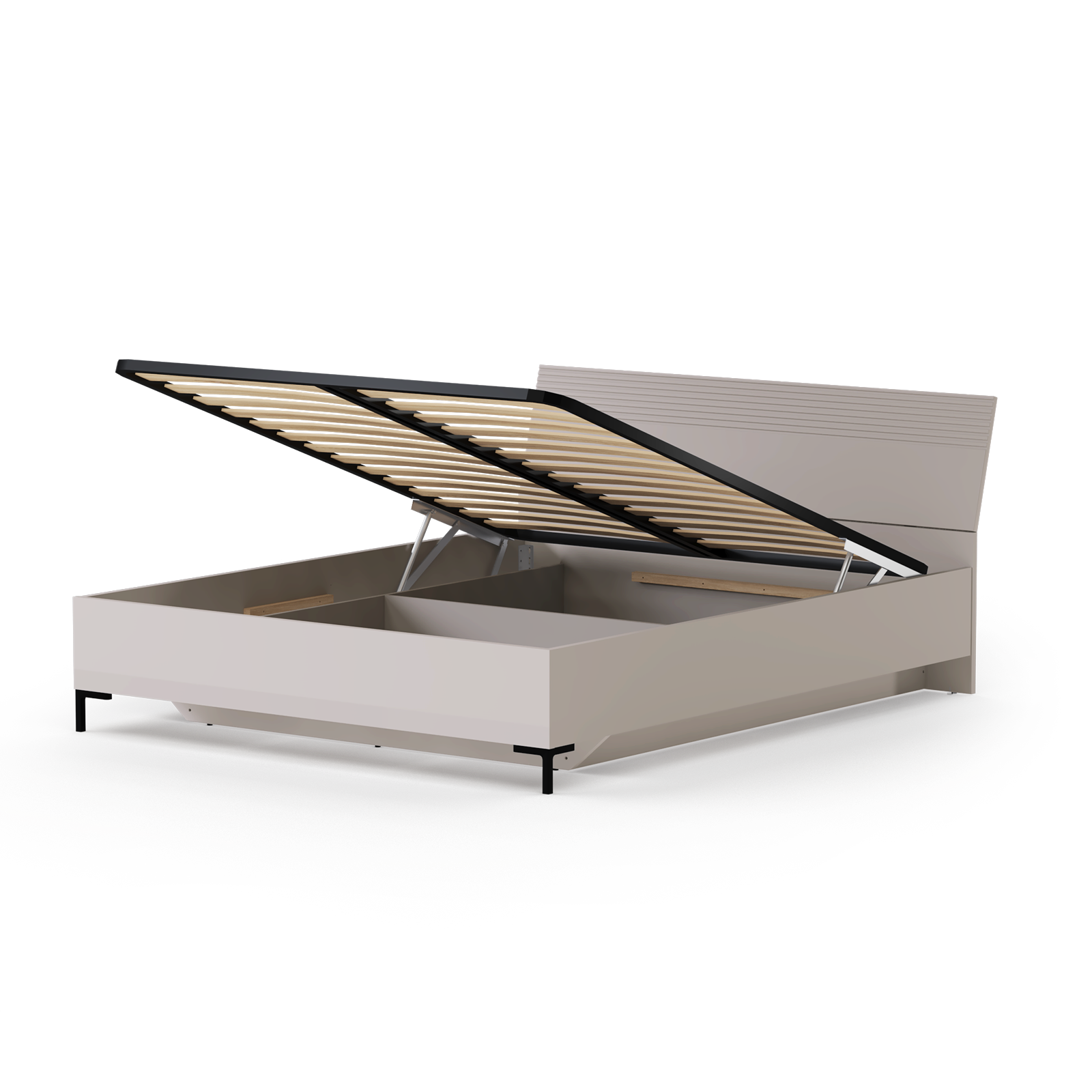 Paturi - Pat DOMINICA 160x200 cm, cu somiera rabatabila si spatiu depozitare, taupe + stejar silverjack, 165x214,7x87,1 cm