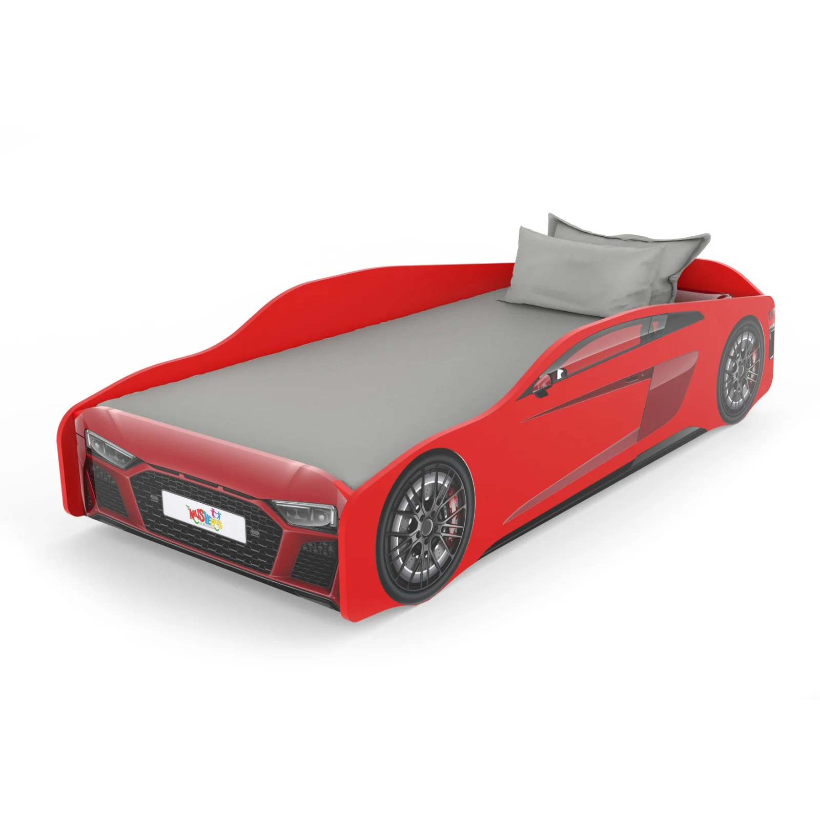 Paturi Copii Masini - Pat pentru copii masina ULTRA ECO, rosu, 90x190 cm + Noptiera SPORT, 45x57x34 cm