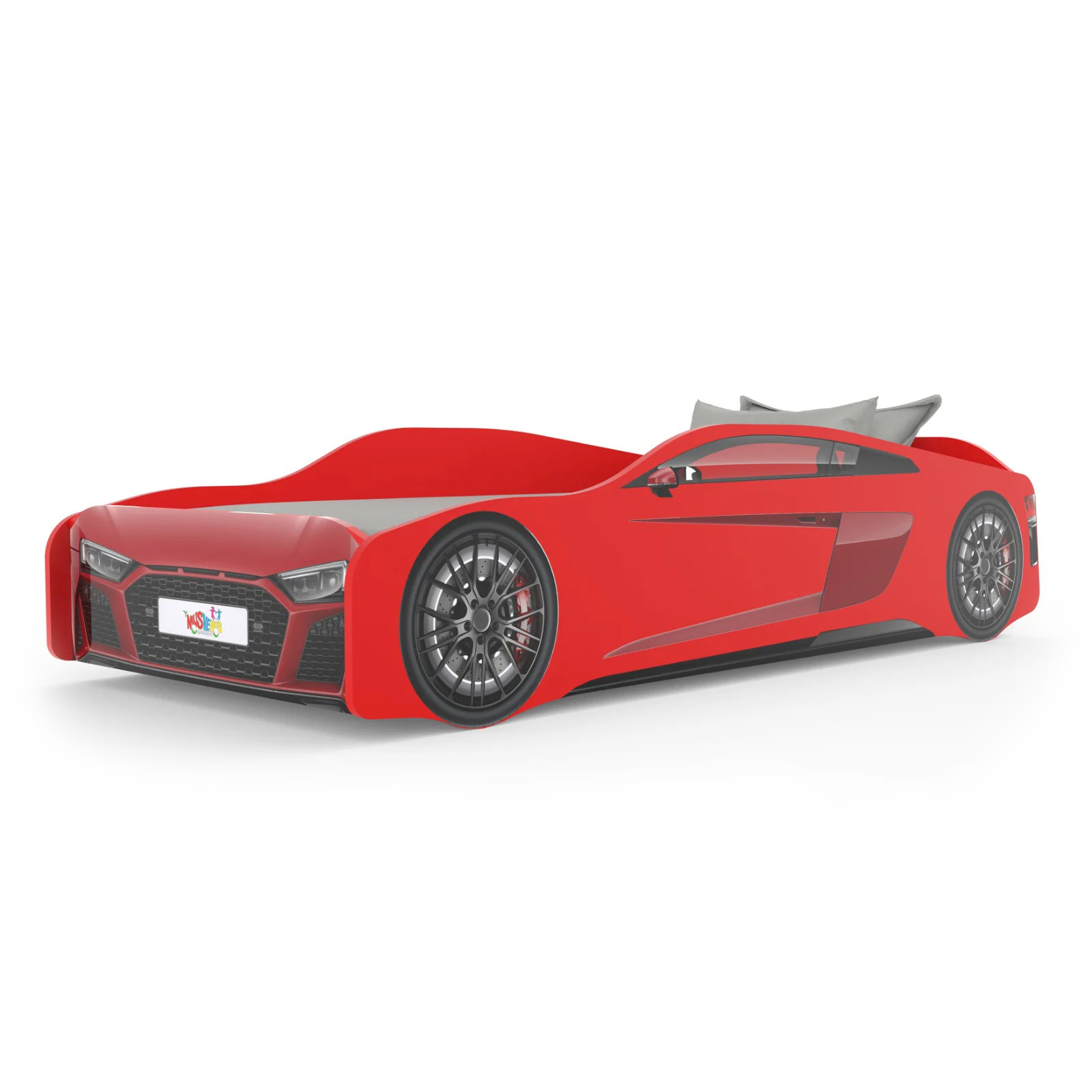 Paturi Copii Masini - Pat pentru copii masina ULTRA ECO, rosu, 90x190 cm + Noptiera SPORT, 45x57x34 cm