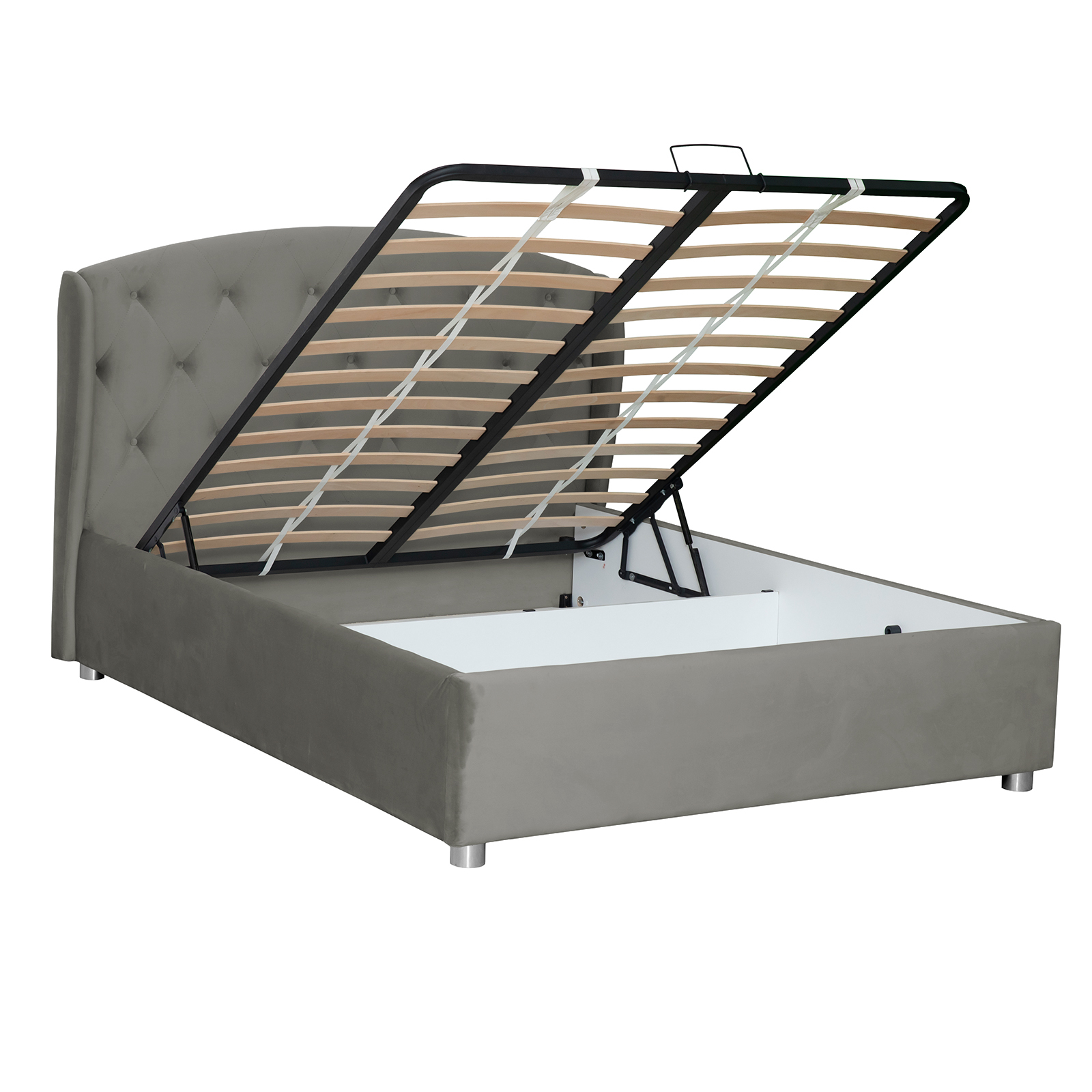 Paturi Tapițate - Pat tapitat ROUND, cu somiera rabatabila, spatiu depozitare, 140x200 cm - ExpoMob