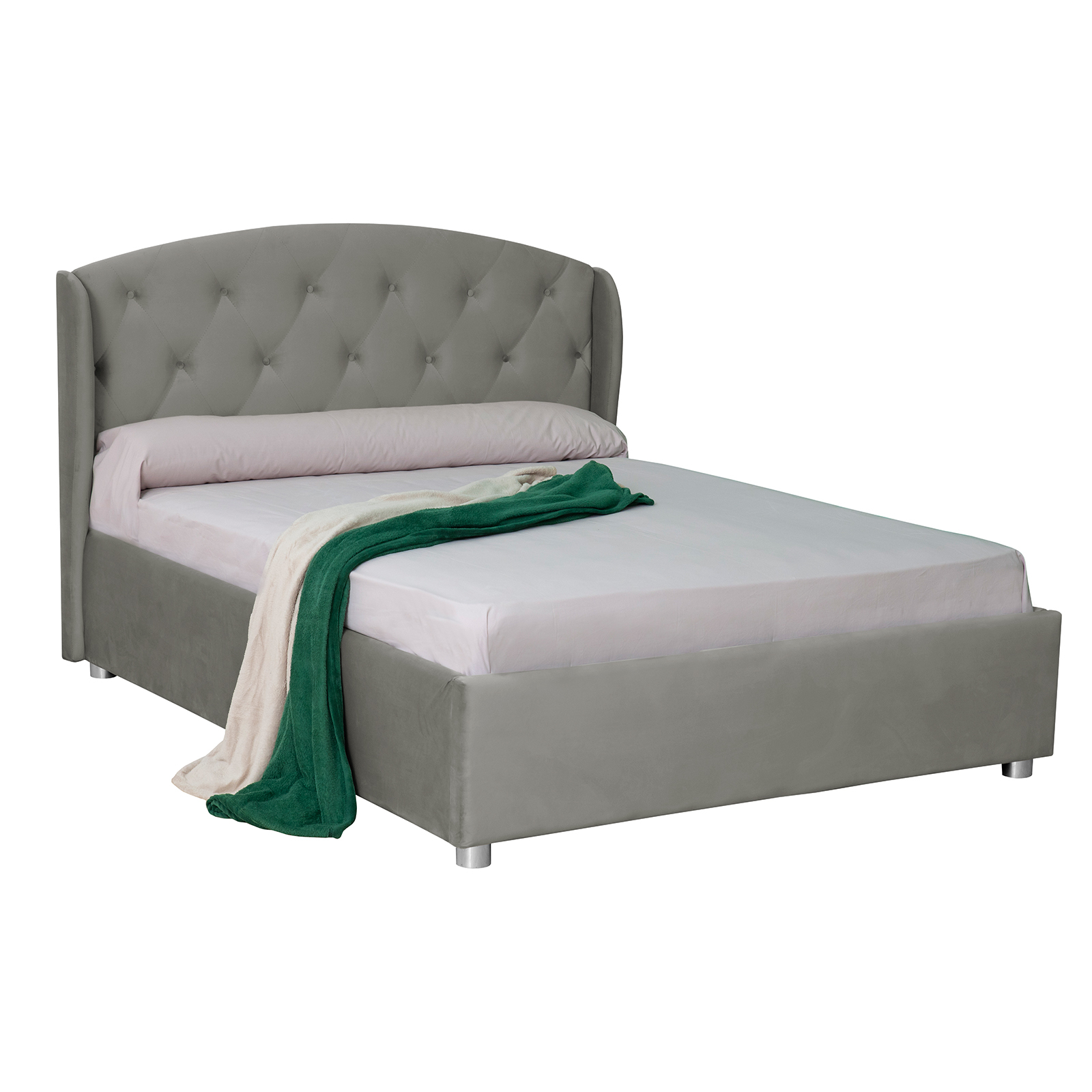 Paturi Tapițate - Pat tapitat ROUND, cu somiera rabatabila, spatiu depozitare, 140x200 cm - ExpoMob