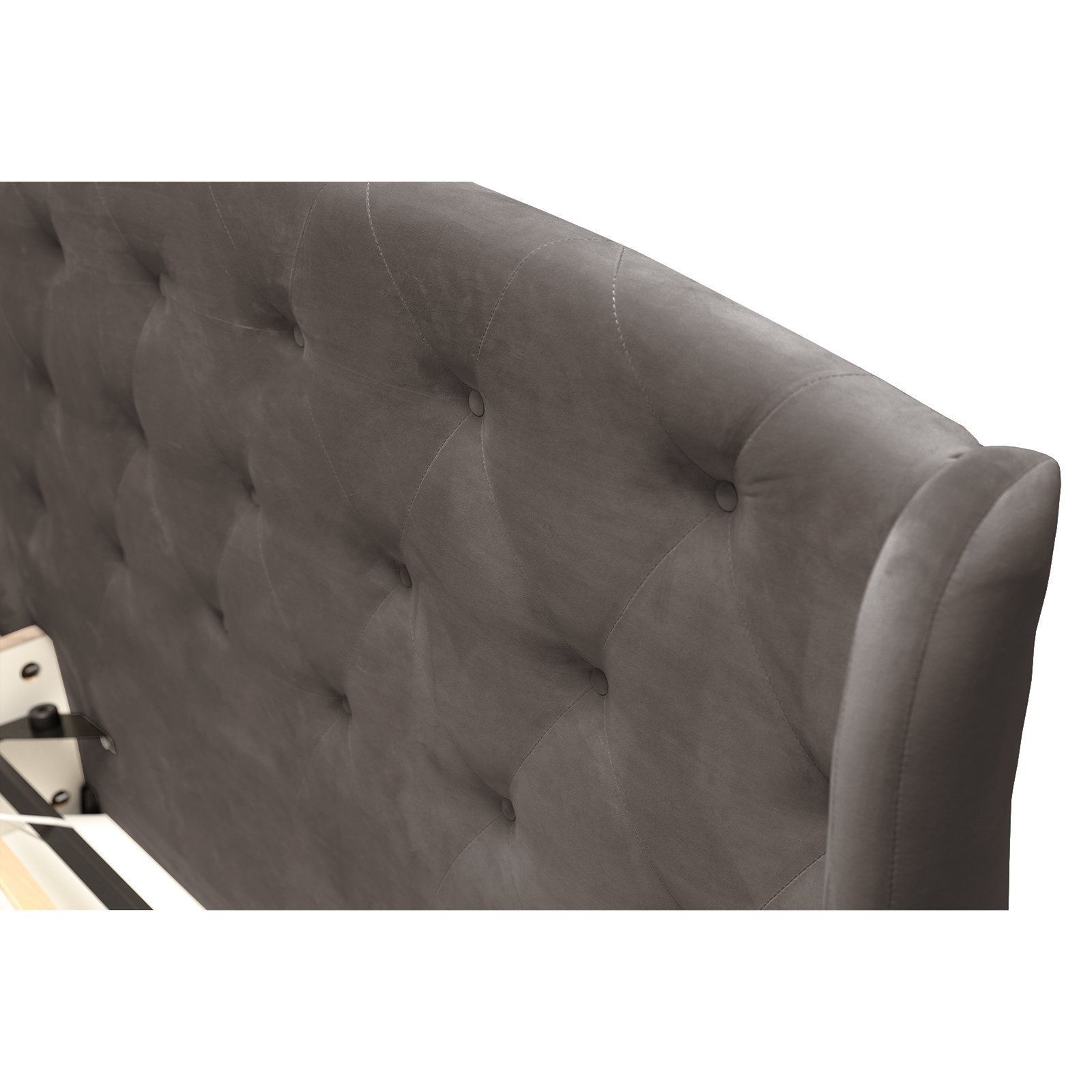 Paturi Tapițate - Pat tapitat ROUND, cu somiera rabatabila, spatiu depozitare, maro, 180x200 cm