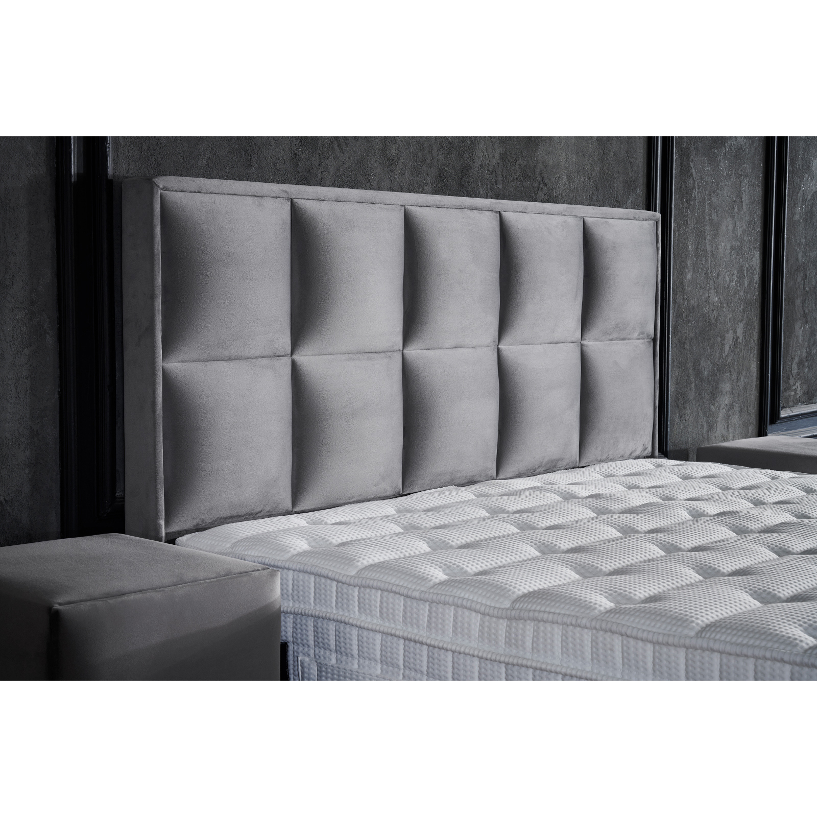 Paturi cu Saltele - Pat tapitat SIESTA 180x200 cm, cu saltea inclusa, somiera rabatabila si spatiu depozitare, stofa gri