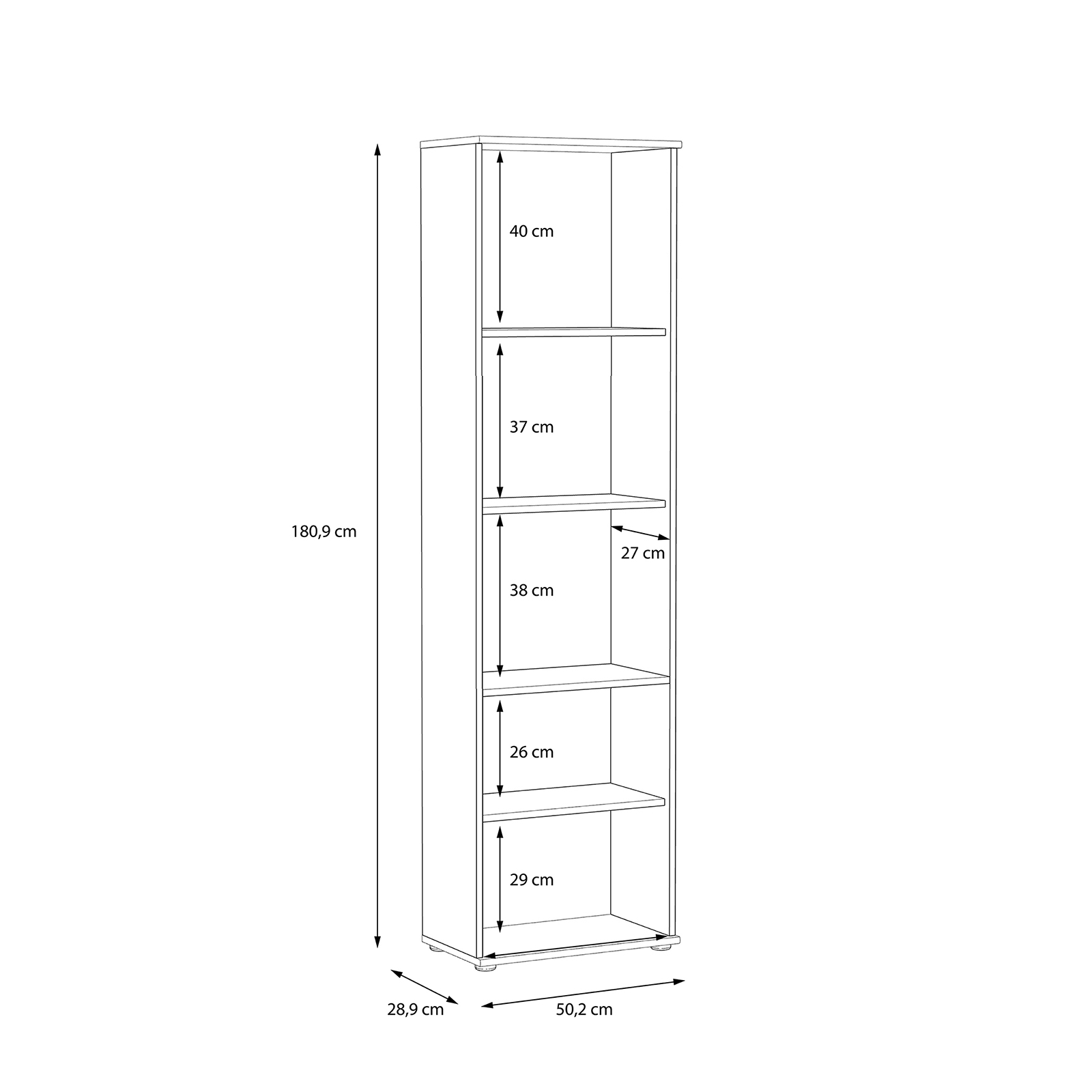 Dressinguri - Raft NIKO, cu 4 rafturi, sonoma, 50x29x181 cm