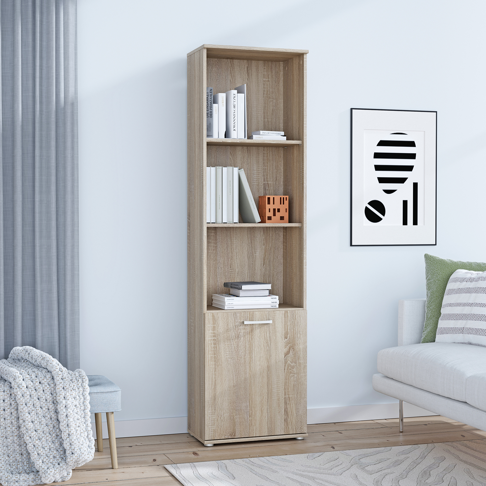 Dressinguri - Raft NIKO, cu usa si 3 rafturi, sonoma, 50x29x181 cm