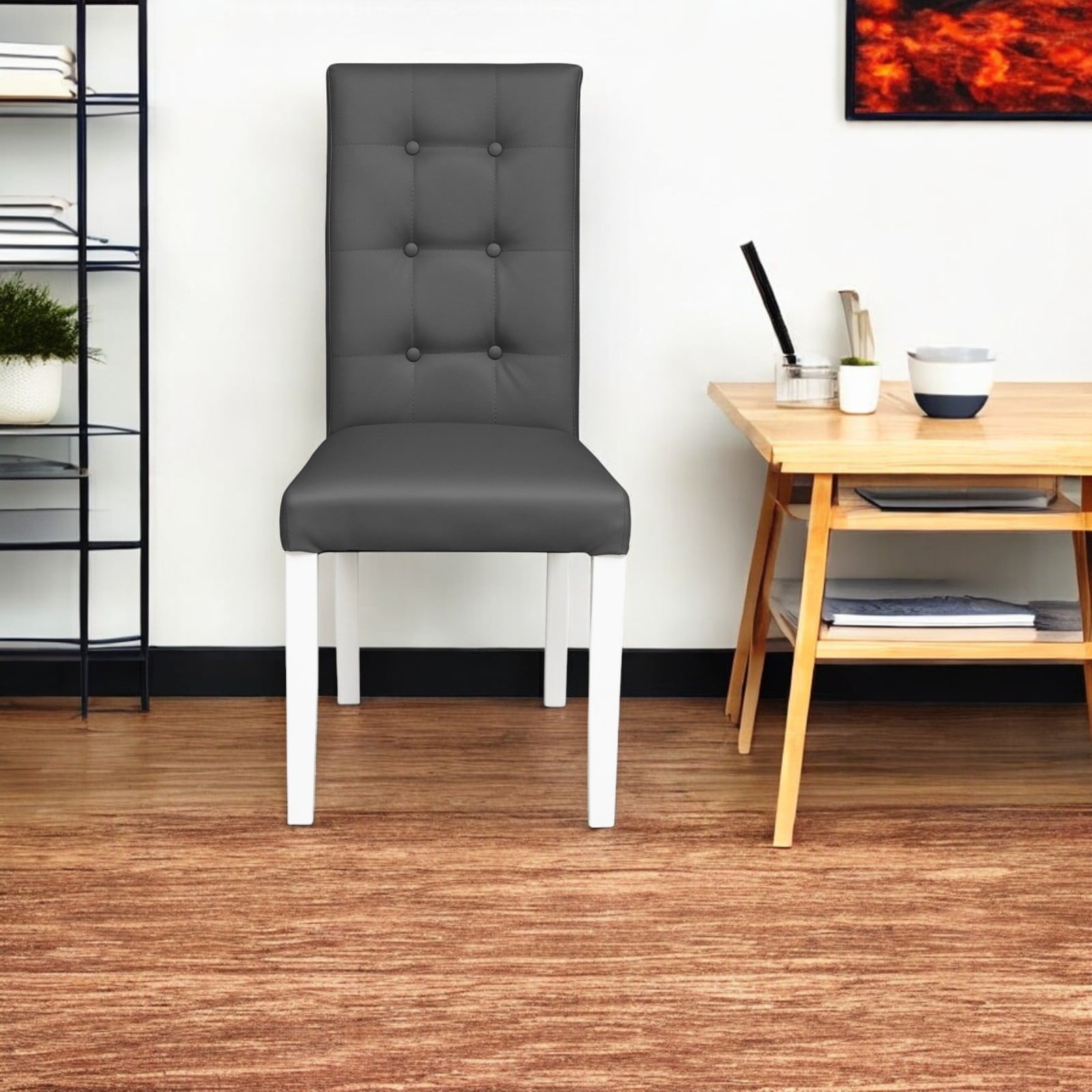 Scaune Bucatarie - Scaun living TEO LUX, picioare lemn alb, piele ecologica, 46x60x98 cm