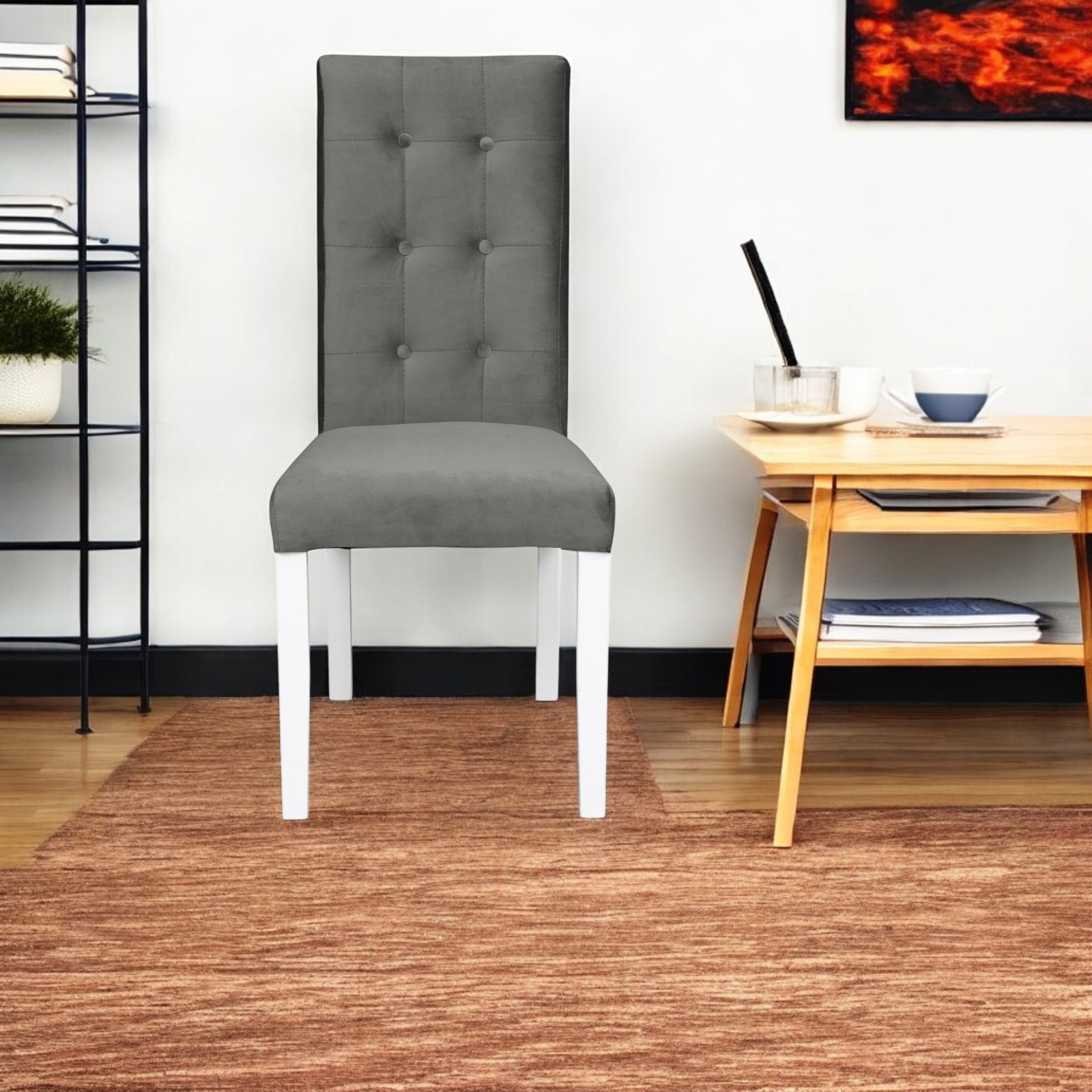 Promo - Scaun living TEO LUX, picioare lemn alb, stofa, 46x60x98 cm