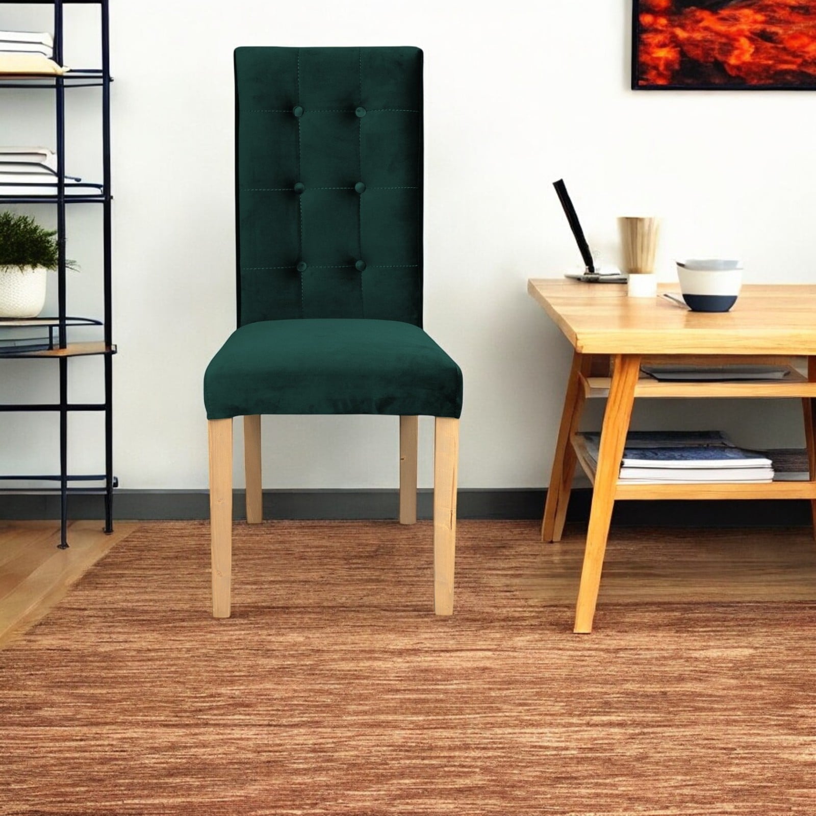 Scaune Bucatarie - Scaun living TEO LUX, picioare lemn natur, stofa, 46x60x98 cm