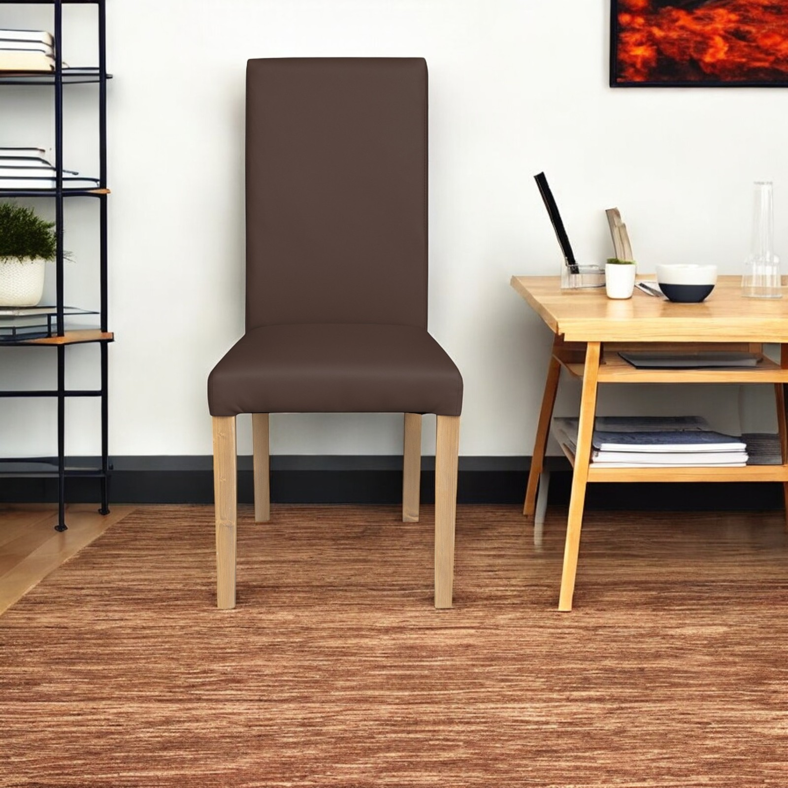 Scaune Bucatarie - Scaun living TEO, picioare lemn natur, piele ecologica, 46x60x98 cm