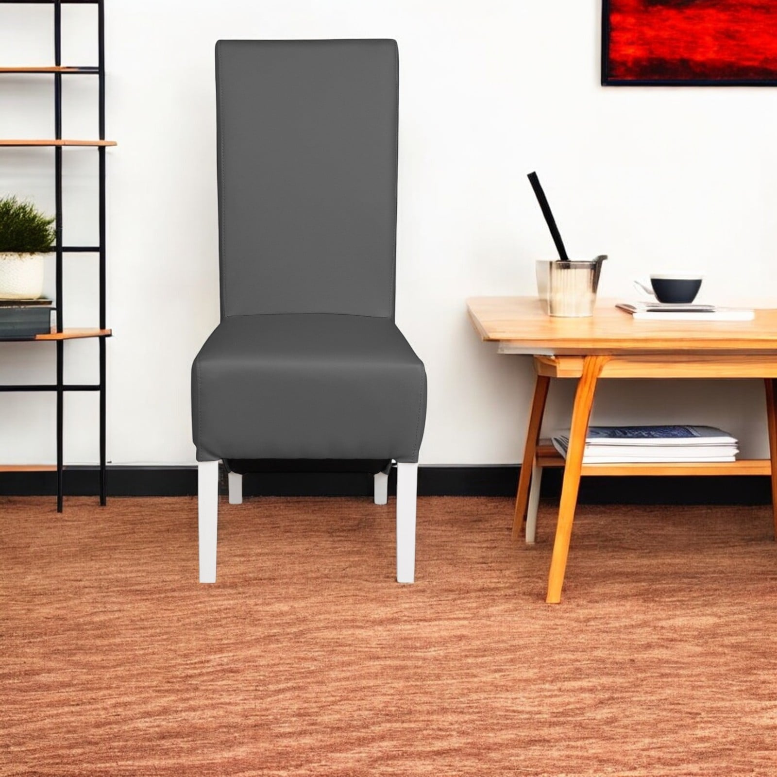 Scaune Bucatarie - Scaun living VANESSA, picioare lemn alb, piele ecologica, 47x60x110 cm