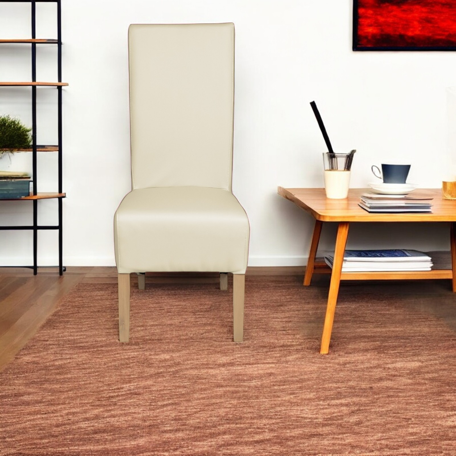 Scaune Bucatarie - Scaun living VANESSA, picioare lemn natur, piele ecologica, 47x60x110 cm