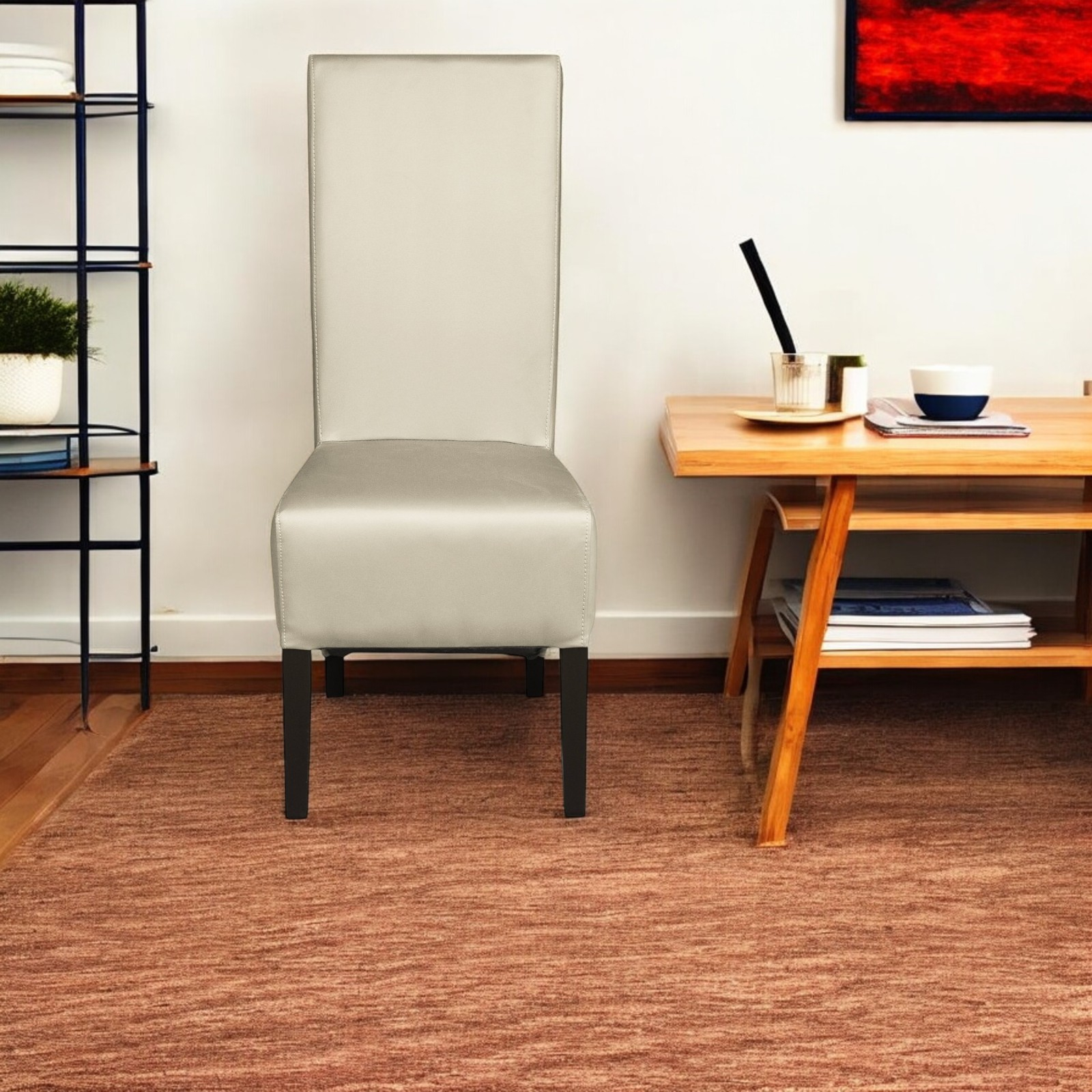 Produs în România - Scaun living VANESSA, picioare lemn wenge, piele ecologica, 47x60x110 cm