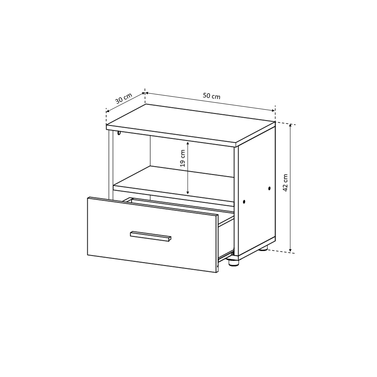 Noptiere - Set 2 Noptiere ALMA, 1 sertar, alb, 50x30x42 cm