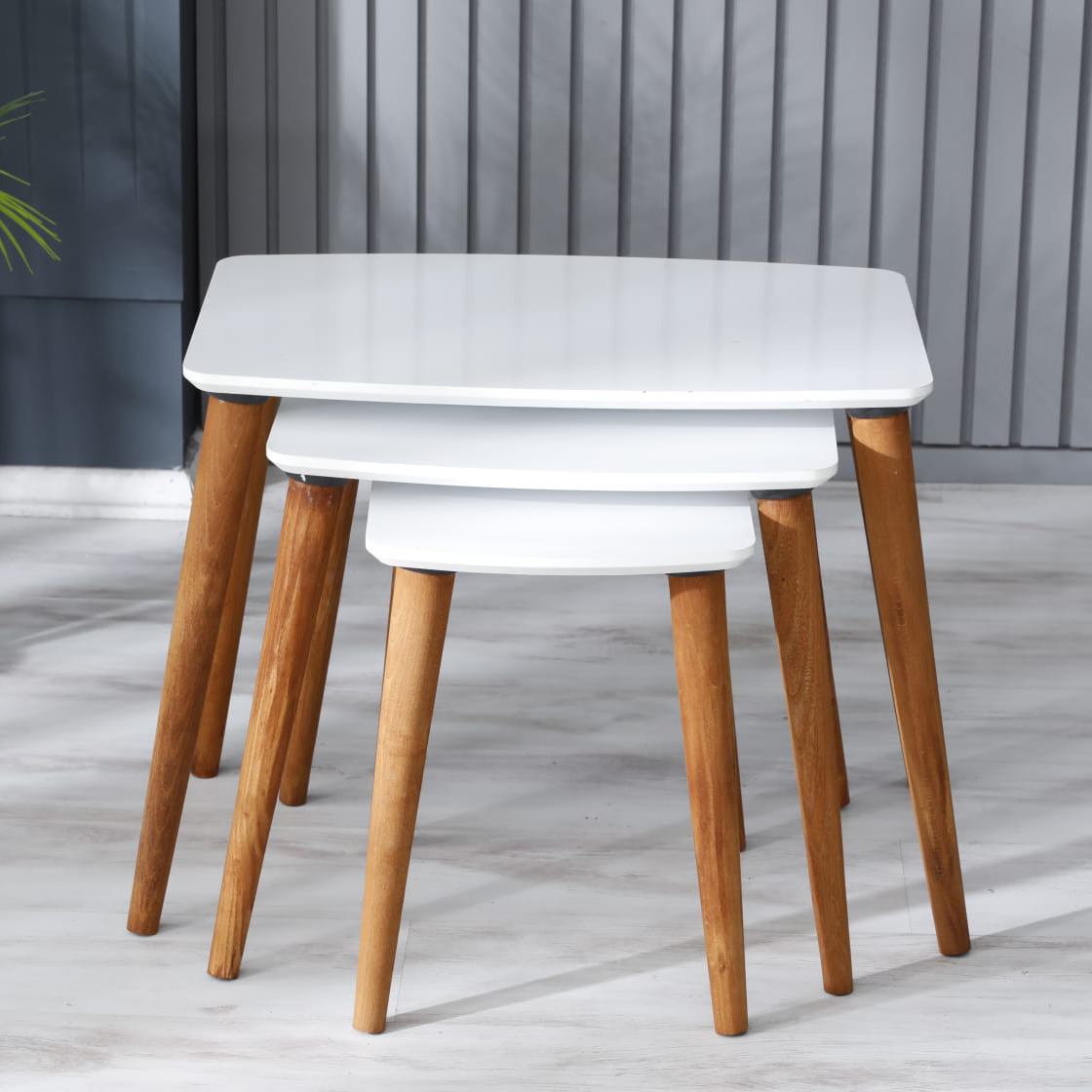 Masute Cafea - Set 3 masute auxiliare Miria, alb, 60/45/30x40x50/45/40 cm