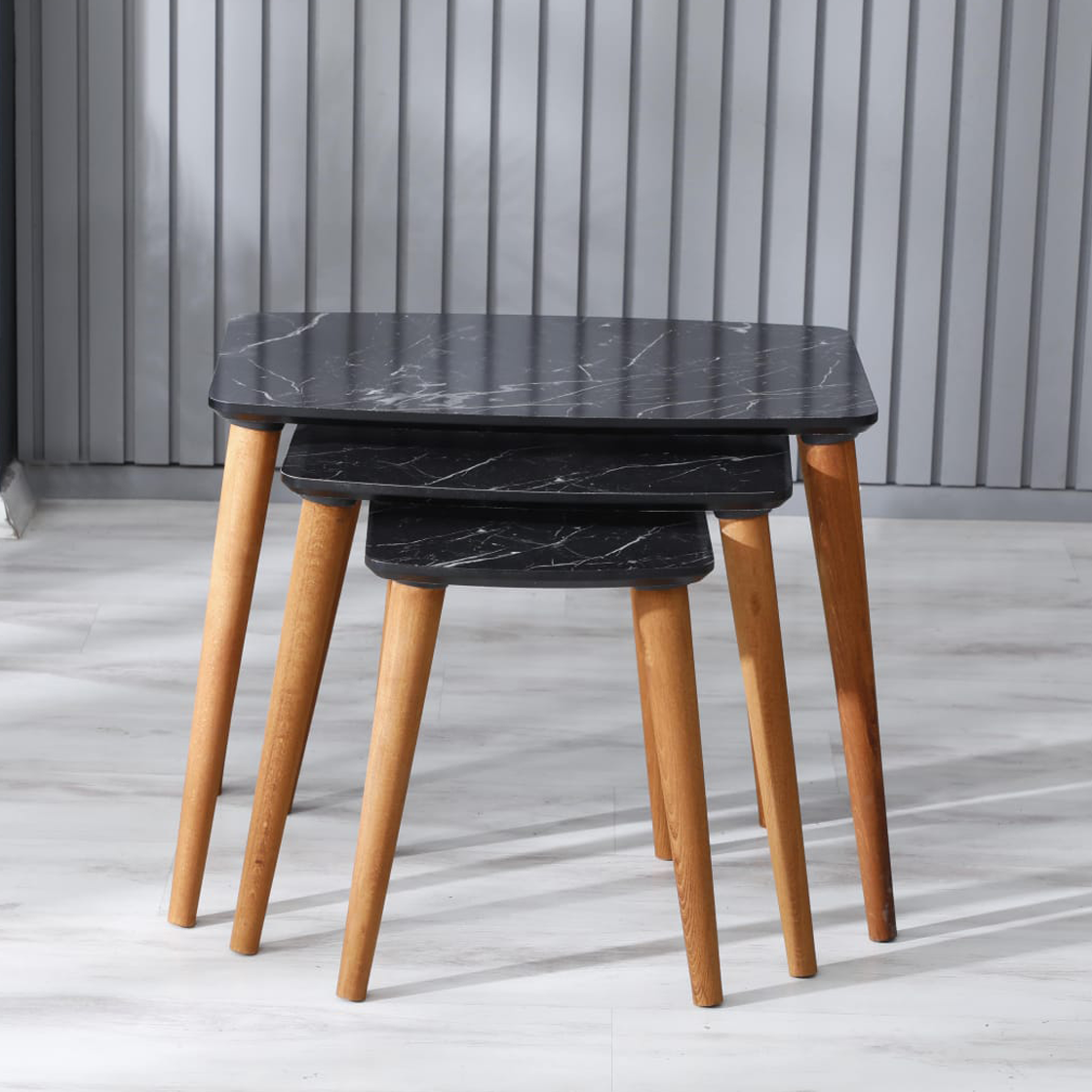 Masute Cafea - Set 3 masute auxiliare Miria, marmura negru, 60/45/30x40x40/45/50 cm