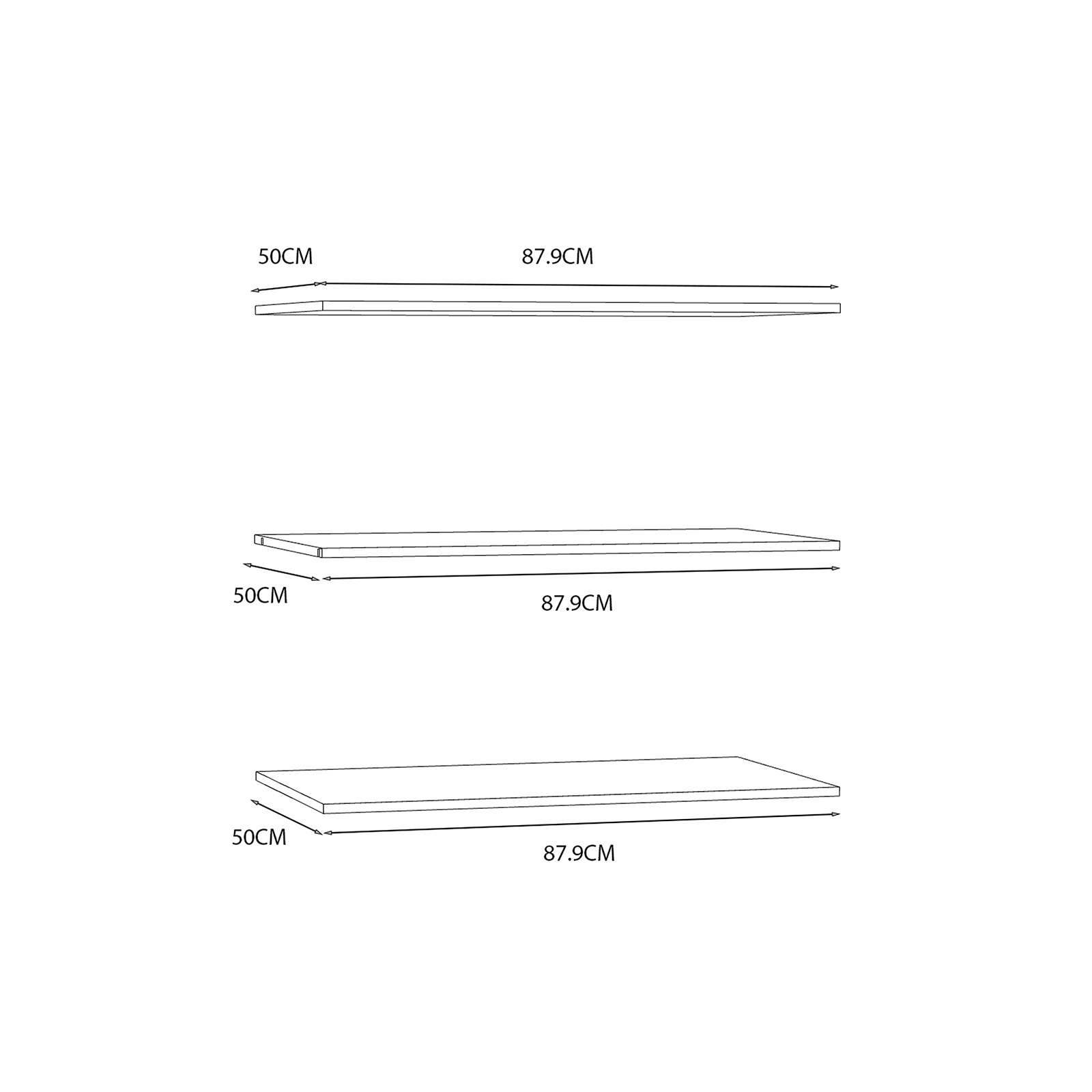 Componente birou - Set 3 polite HANA, gri, 88x1,5x50 cm