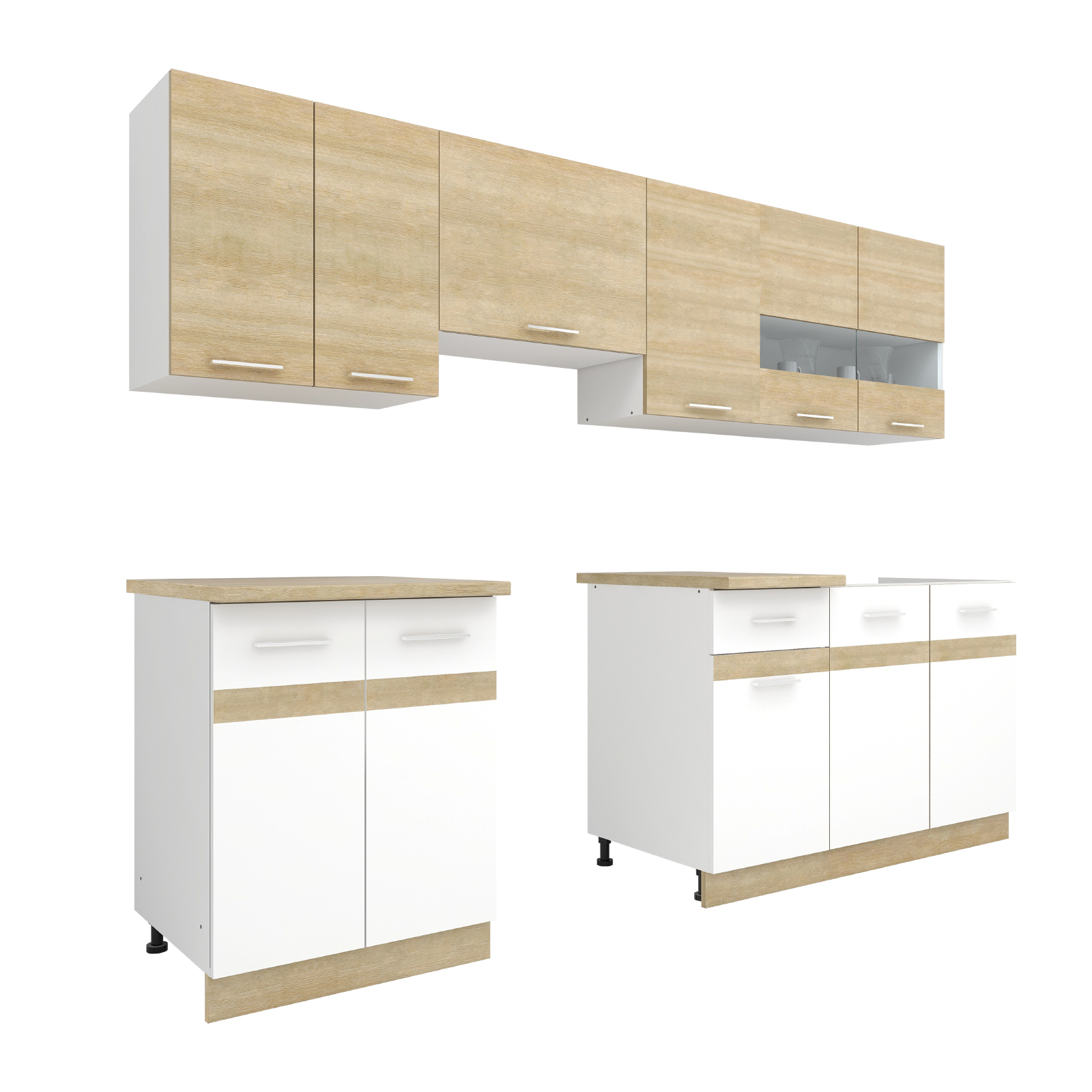 Bucătării - Set Bucatarie YANA, L 240, 7 corpuri, blat termorezistent, corp alb, fronturi alb + sonoma