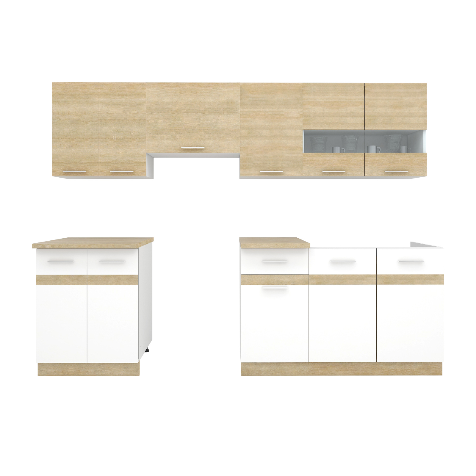 Bucătării - Set Bucatarie YANA, L 240, 7 corpuri, blat termorezistent, corp alb, fronturi alb + sonoma