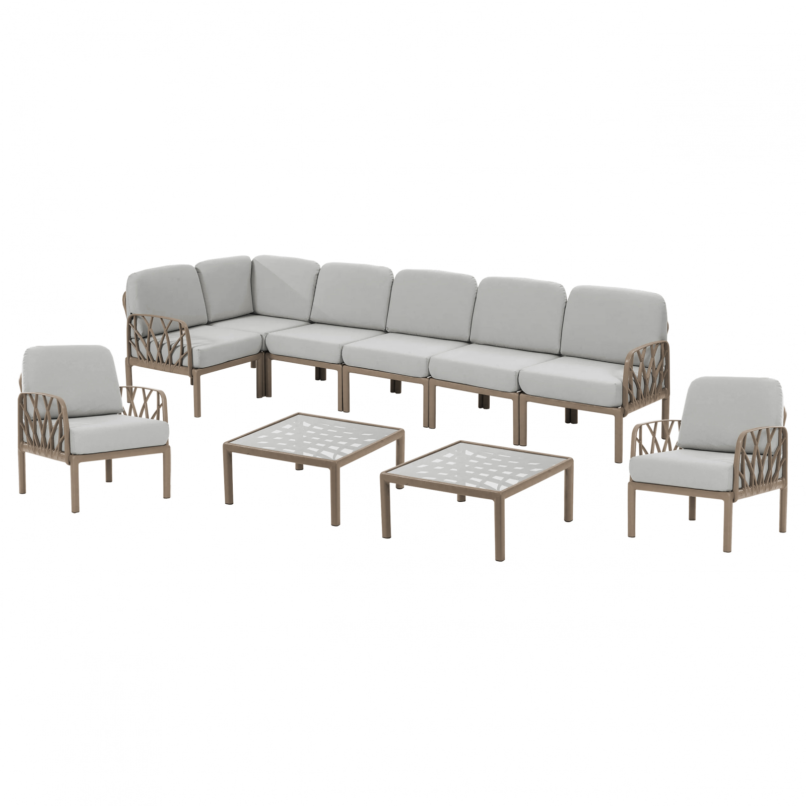 Seturi Masa si Scaune Gradina - Set de gradina GARDA, coltar + 2 fotolii + 2 masute, gri + cafea cu lapte