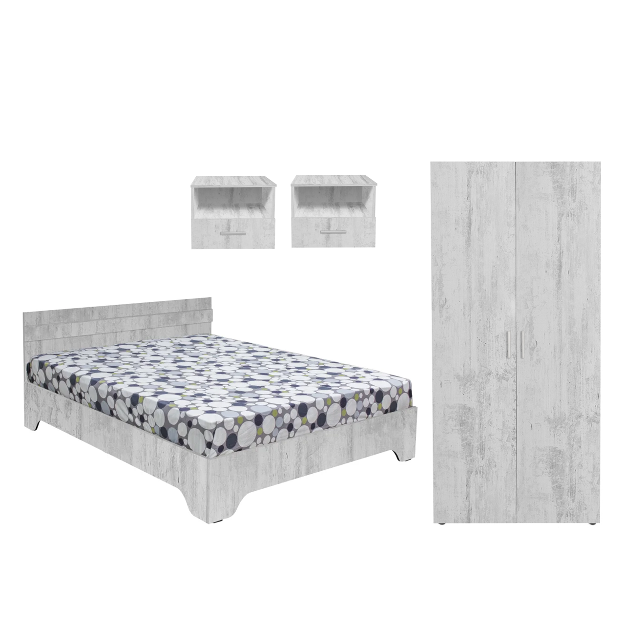 Dormitoare - Set dormitor ALMA, 4 piese, pat 140x200 cm, dulap 2 usi, 2 noptiere, pin antichizat