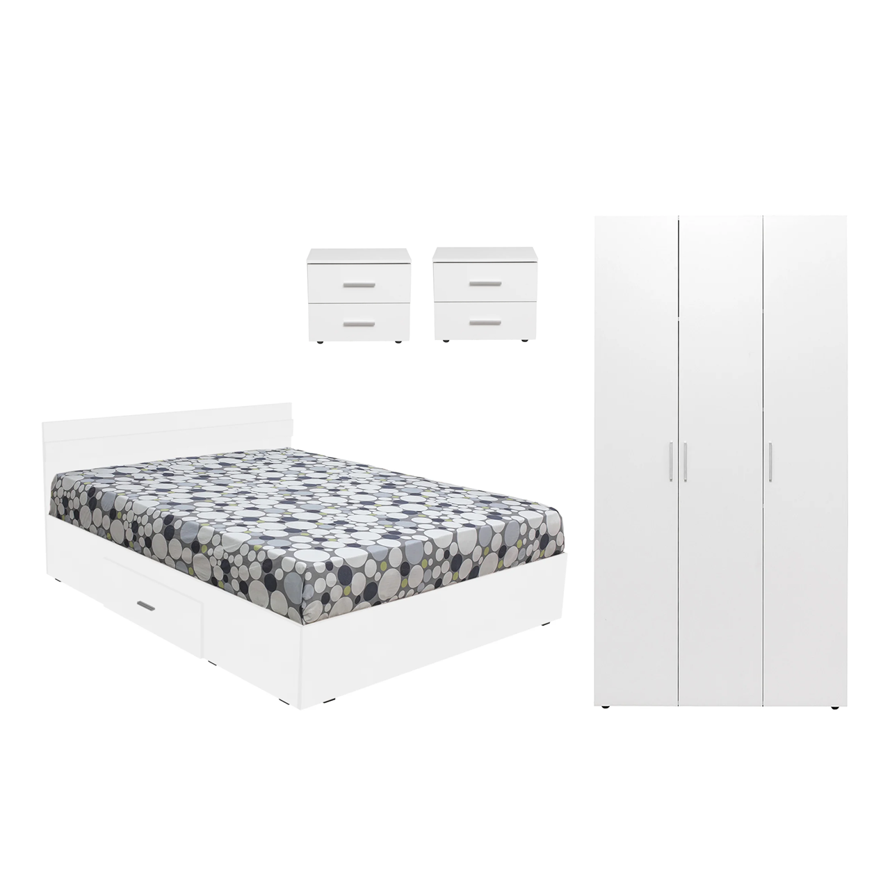 Dormitoare - Set dormitor ALMA, 4 piese, pat 160x200 cm, dulap cu 3 usi, 2 noptiere, alb