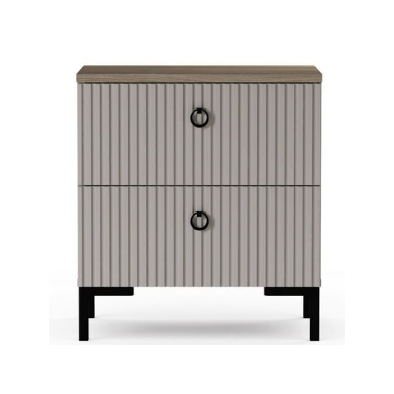 Dormitoare Clasice - Set dormitor DOMINICA, 4 piese, pat cu somiera rabatabila 160x200 cm, comoda, 2 noptiere, taupe + stejar silverjack