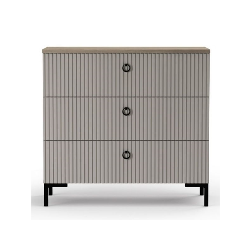 Dormitoare Clasice - Set dormitor DOMINICA, 4 piese, pat cu somiera rabatabila 160x200 cm, comoda, 2 noptiere, taupe + stejar silverjack