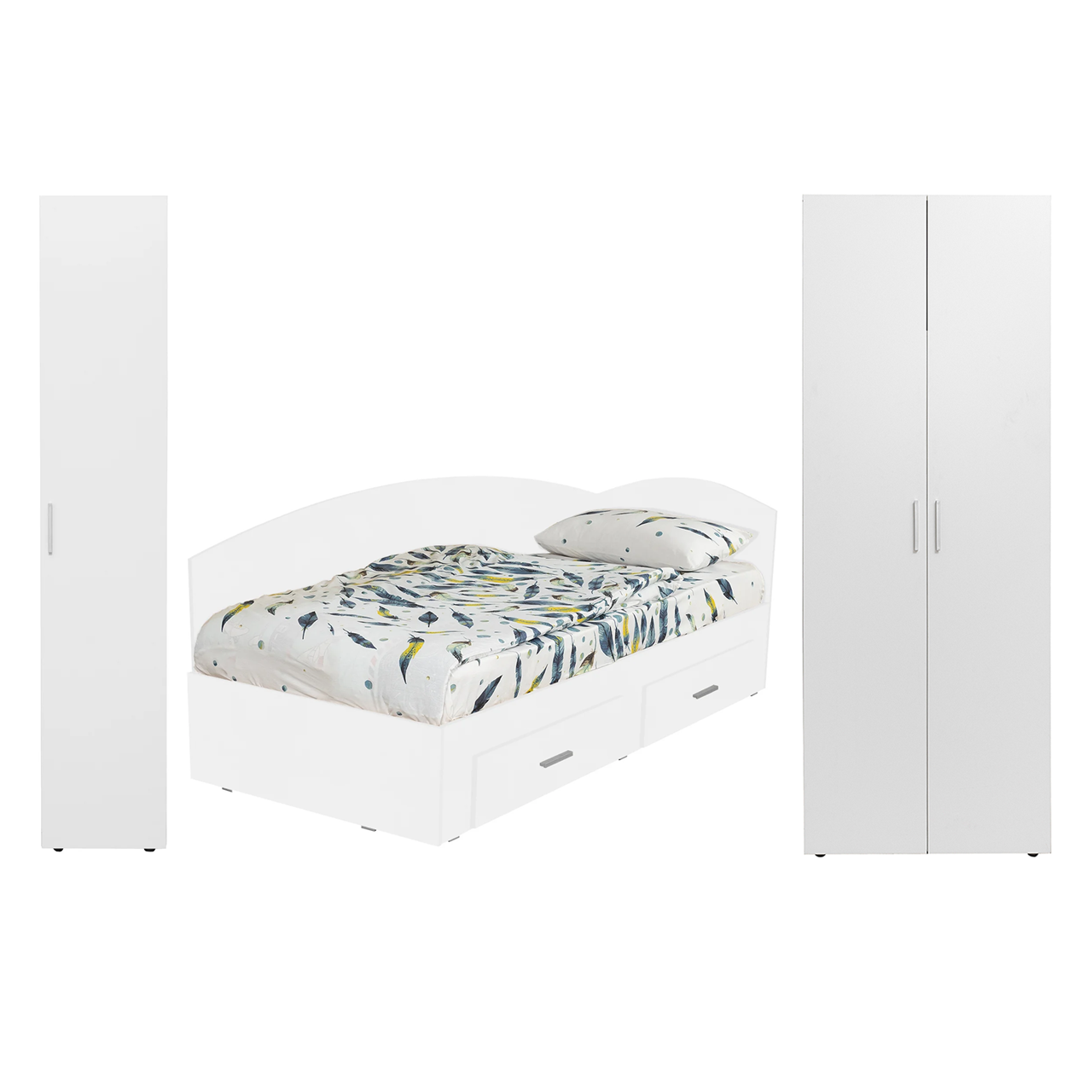 Dormitoare - Set dormitor modular ALMA, 3 piese, pat de colt 120x200 cm, colt interschimbabil, dulap 2 usi, dulap 1 usa, alb