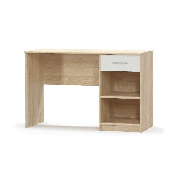 Colectia TIPS - Set dormitor TIPS, 6 piese, pat 90x200 cm, dulap 4 usi, biblioteca, birou, comoda, raft, stejar sonoma + alb