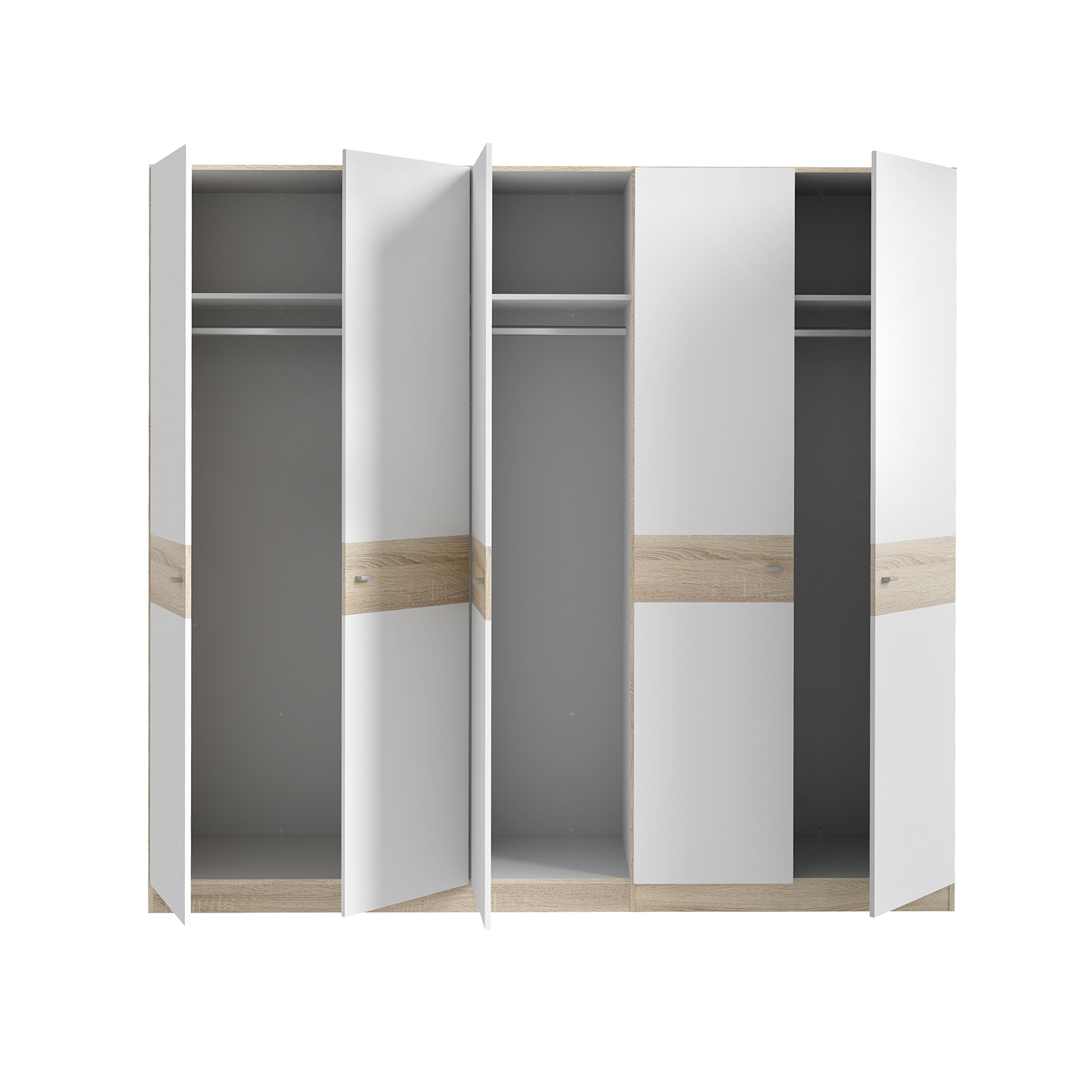 Dressinguri - Set Dulap HANA, 5 usi, bara haine, stejar sonoma + alb, 225x55x211 cm + 3 polite HANA, 88x1,5x50 cm