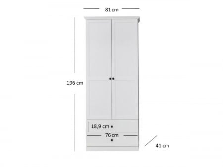 Holuri - Set hol BRANDSON, 4 piese, dulap 2 usi, 2 comode, cuier, alb, 243x41x199 cm