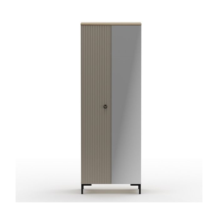 Holuri - Set hol DOMINICA, 5 piese, dulap 2 usi cu oglinda, comoda, pantofar, cuier, oglinda, taupe + stejar silverjack, 225x41x199 cm