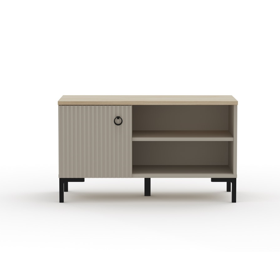 Holuri - Set hol DOMINICA, 5 piese, dulap 2 usi cu oglinda, comoda, pantofar, cuier, oglinda, taupe + stejar silverjack, 225x41x199 cm