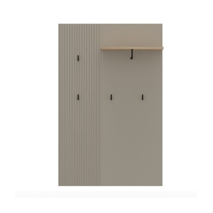 Holuri - Set hol DOMINICA, 5 piese, dulap 2 usi cu oglinda, comoda, pantofar, cuier, oglinda, taupe + stejar silverjack, 225x41x199 cm