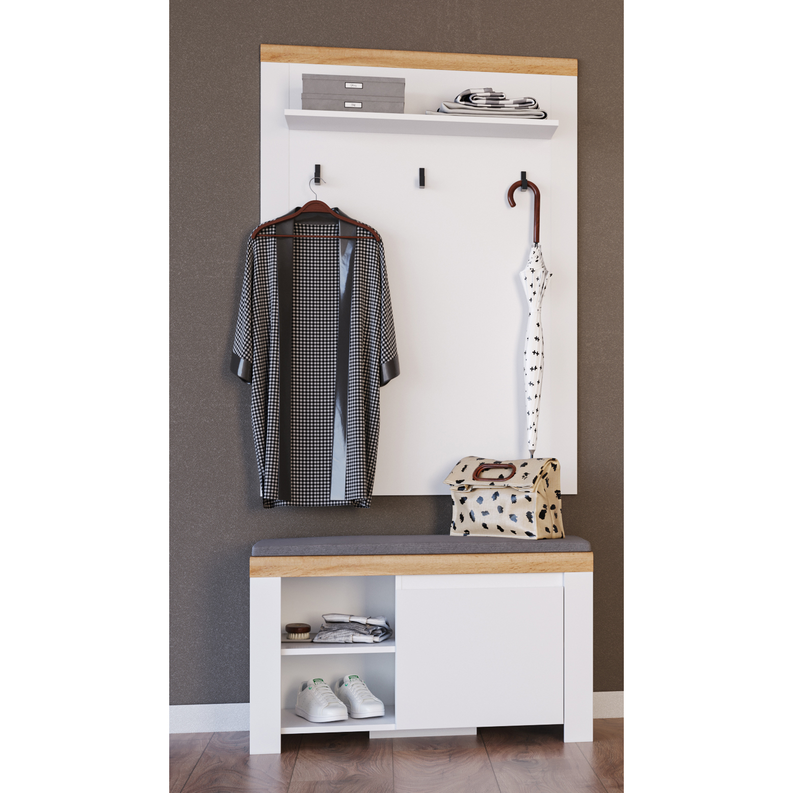 Holuri - Set hol VIGO, 2 piese, pantofar si cuier, alb + stejar wotan