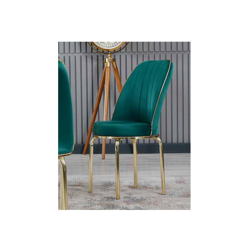 Mese Living - Set LION GOLD, masa extensibila cu 6 scaune, dreptunghiulara, alb print verde + auriu + verde, 130/170x80x75 cm