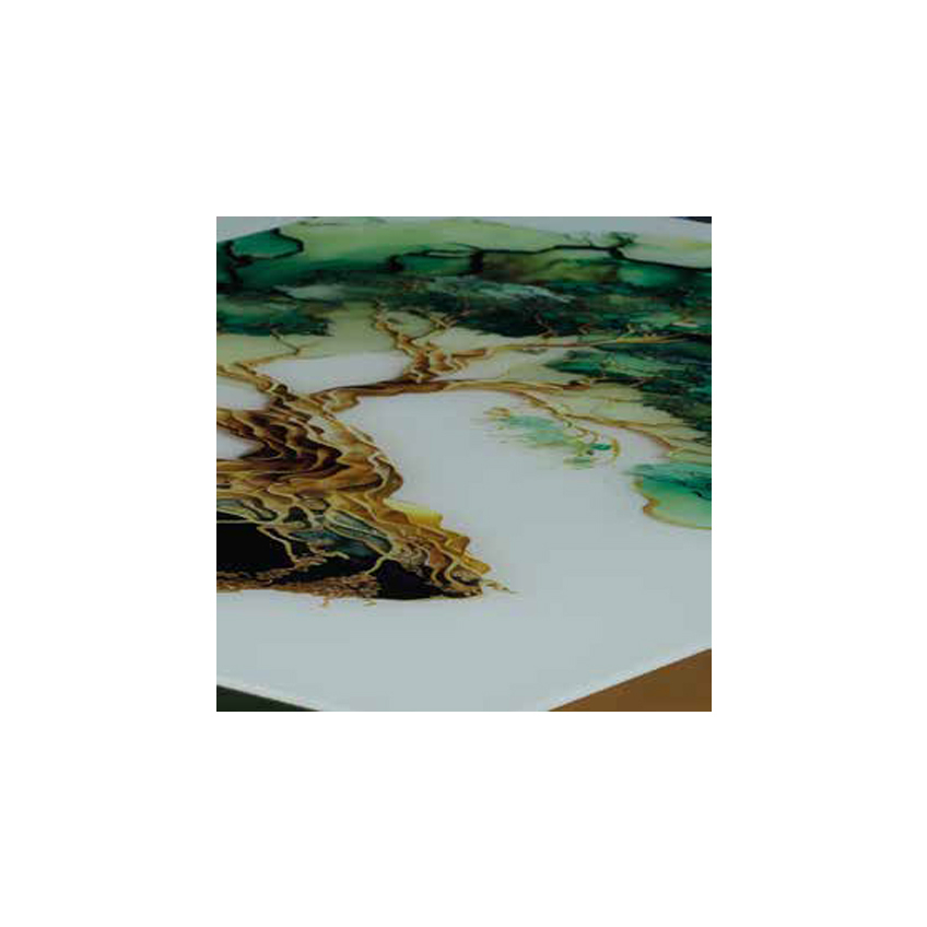 Mese Living - Set LION GOLD, masa extensibila cu 6 scaune, dreptunghiulara, alb print verde + auriu + verde, 130/170x80x75 cm