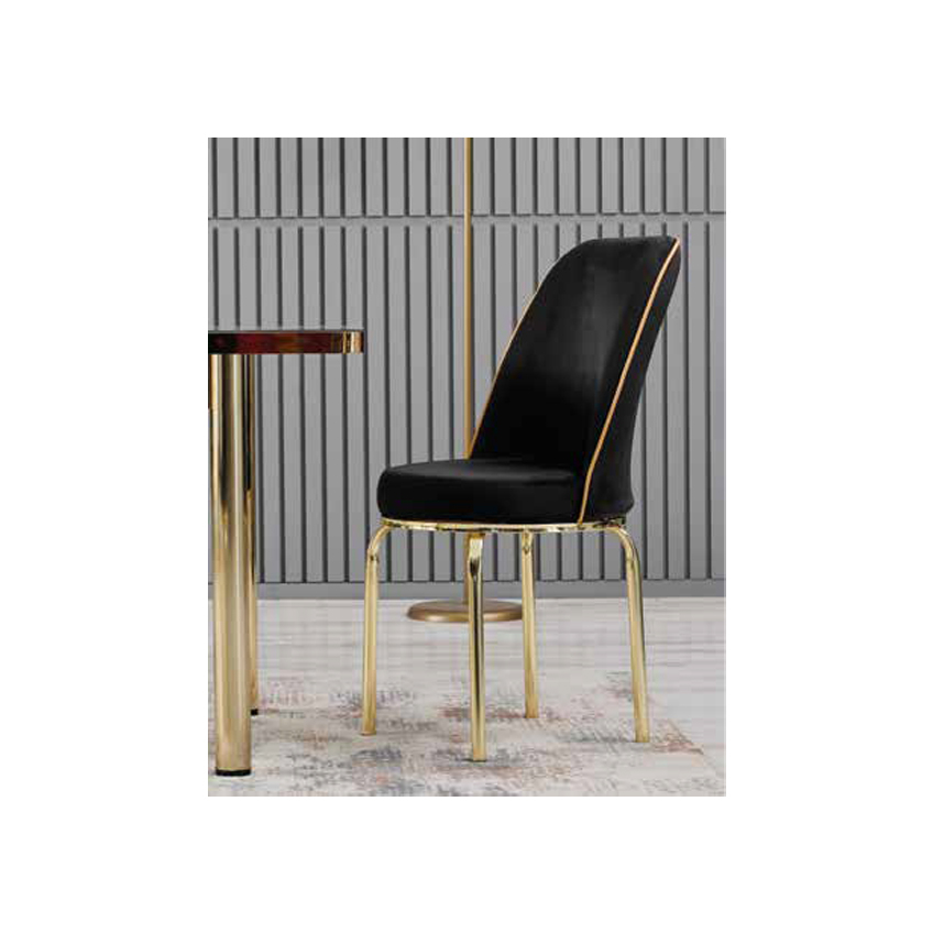 Mese Living - Set LION GOLD, masa extensibila cu 6 scaune, dreptunghiulara, marmura negru + auriu + negru, 130/170x80x75 cm