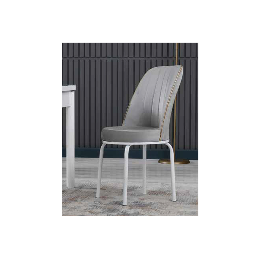 Mese Living - Set LION SILVER, masa extensibila cu 6 scaune, dreptunghiulara, marmura + alb + gri, 130/170x80x75 cm