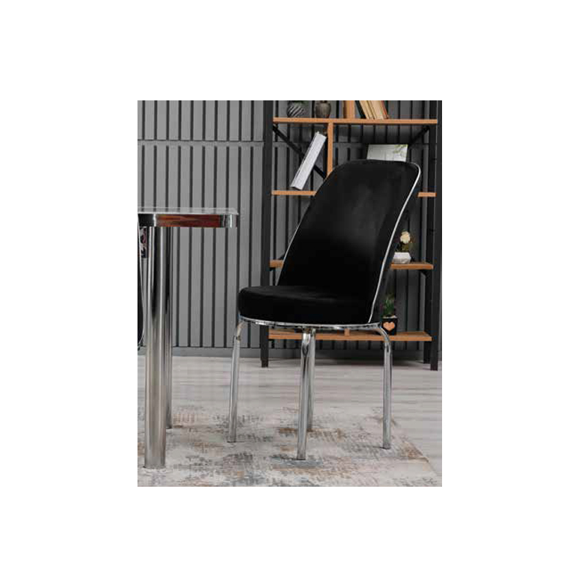 Mese Living - Set LION SILVER, masa extensibila cu 6 scaune, dreptunghiulara, marmura + argintiu + negru, 130/170x80x75 cm