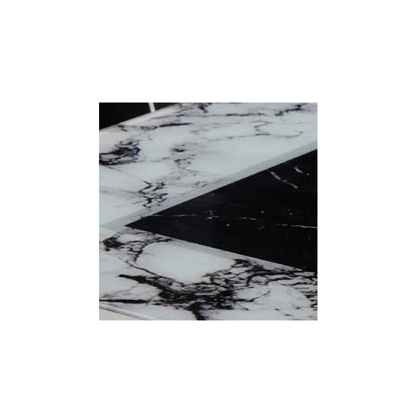 Mese Living - Set LION SILVER, masa extensibila cu 6 scaune, dreptunghiulara, marmura + argintiu + negru, 130/170x80x75 cm