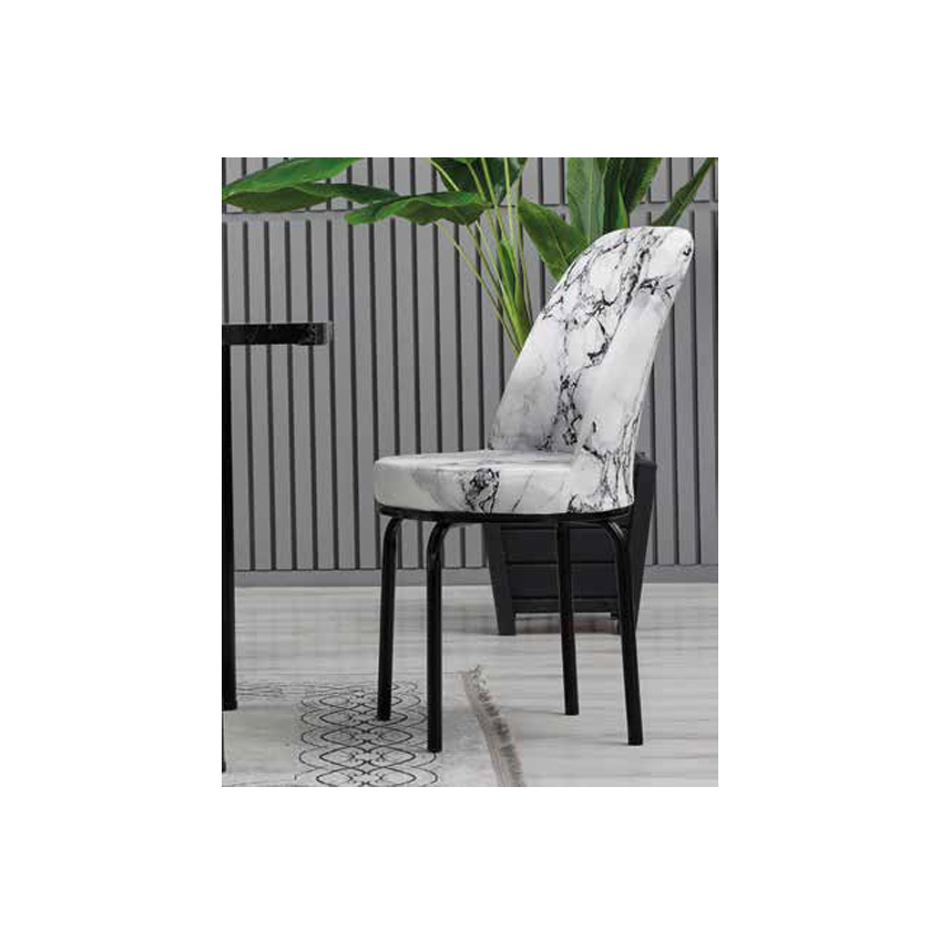 Mese Living - Set LION WOOD, masa extensibila cu 6 scaune, dreptunghiulara, marmura negru + alb, 130/170x80x75 cm