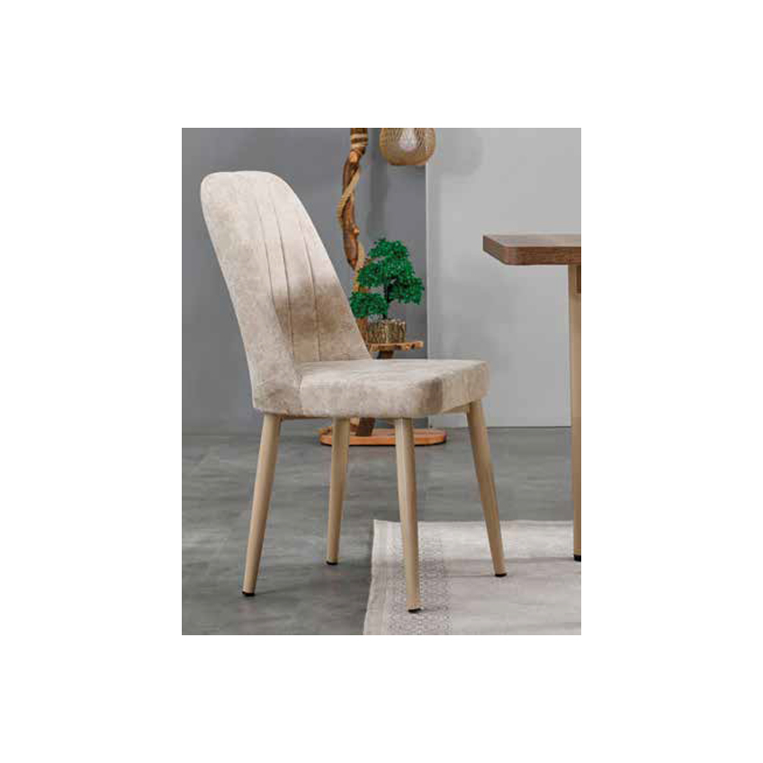 Mese Living - Set LION WOOD, masa extensibila cu 6 scaune, dreptunghiulara, maro + bej, 130/170x80x75 cm