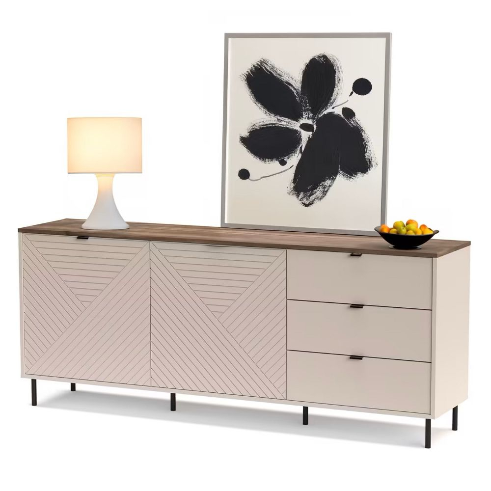 Colectia EVO - Set Living EVO, 4 piese, comoda TV, comoda, biblioteca, masuta cafea, casmir + stejar castello, 490,2x40x135,2 cm